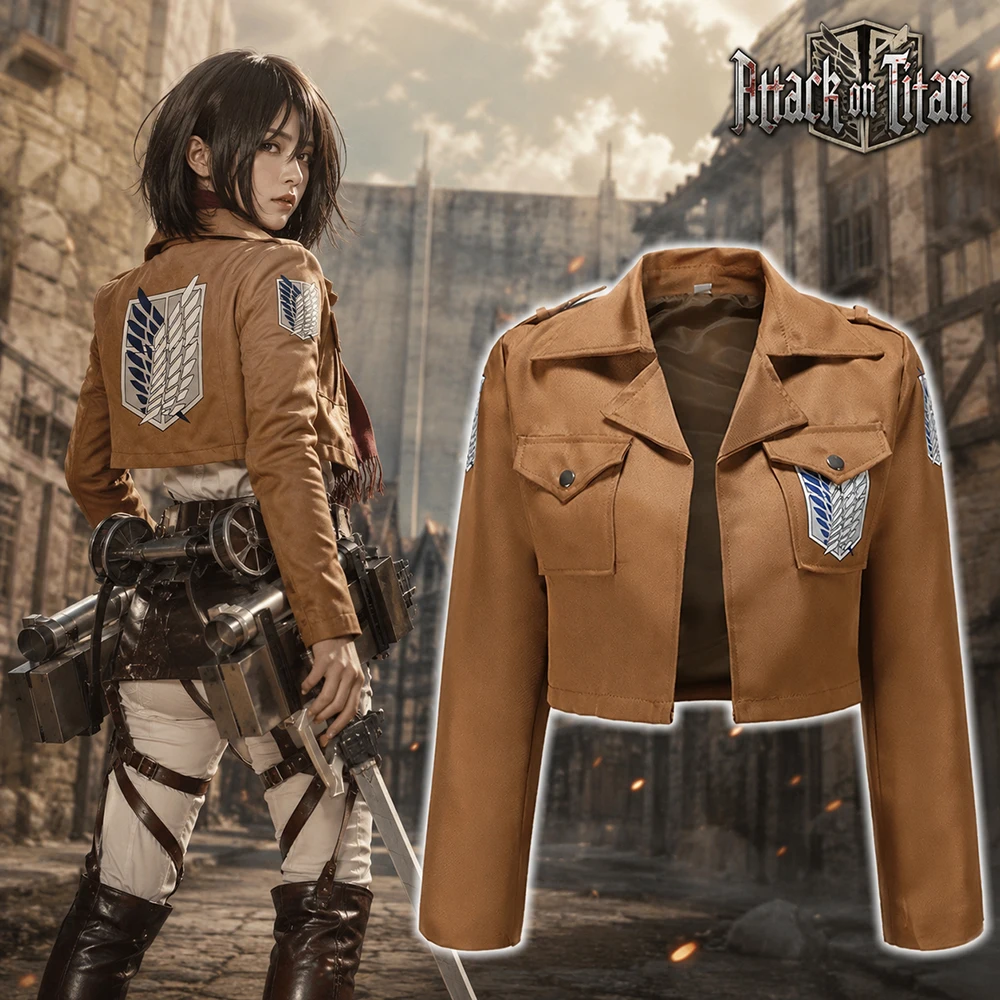 Disfraz de Cosplay de Ataque a los Titanes, Chaqueta del Cuerpo de Exploración Alas de la Libertad, Abrigo Corto de Mikasa Ackerman, Traje de Halloween para Hombres y Mujeres