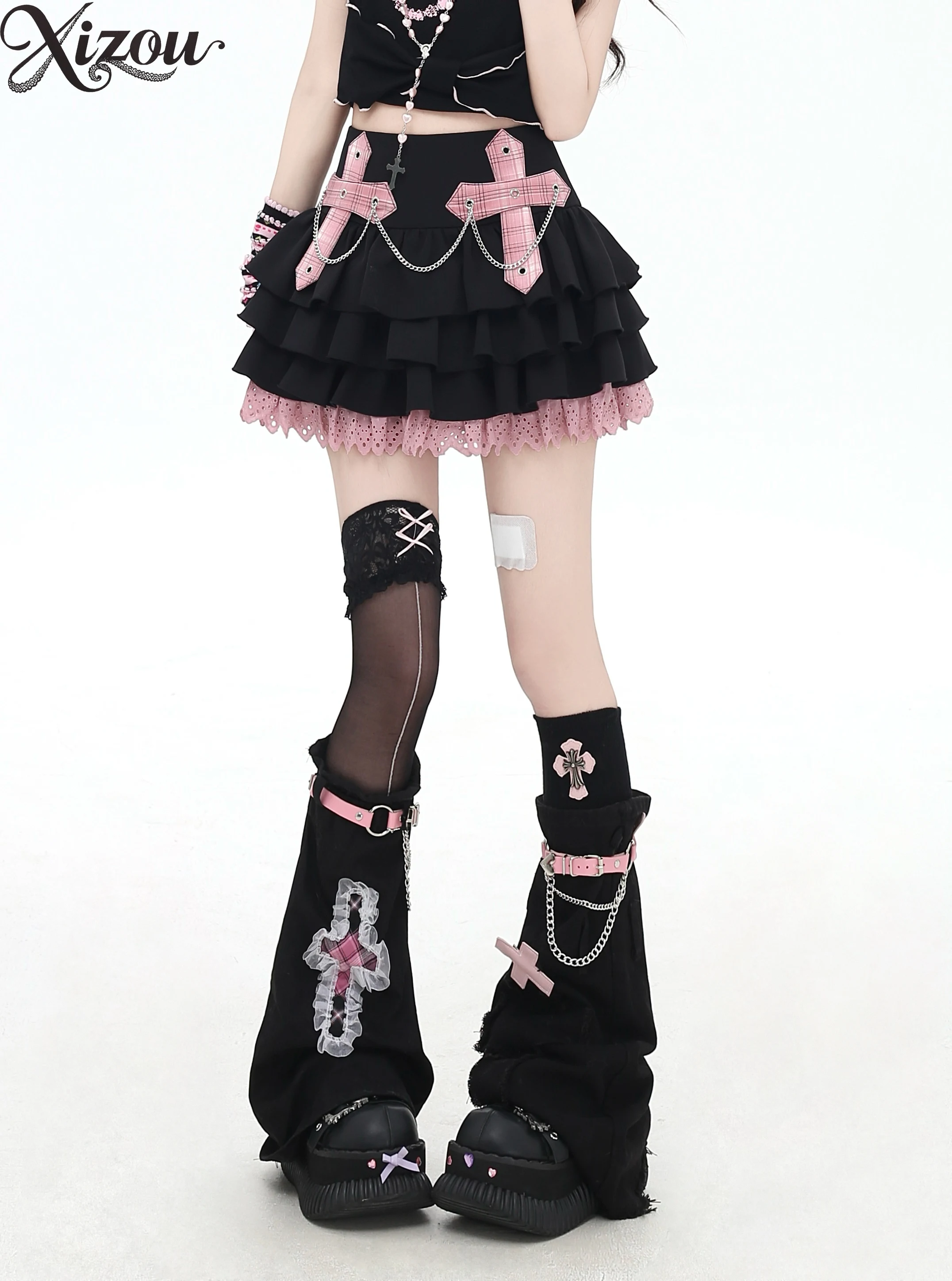 

2025 New Y2K Style Sweet Cool Women's Casual Mini Skirt Puffy Cake Color Block Chain Plaid High Waist A-line Summer Skirts