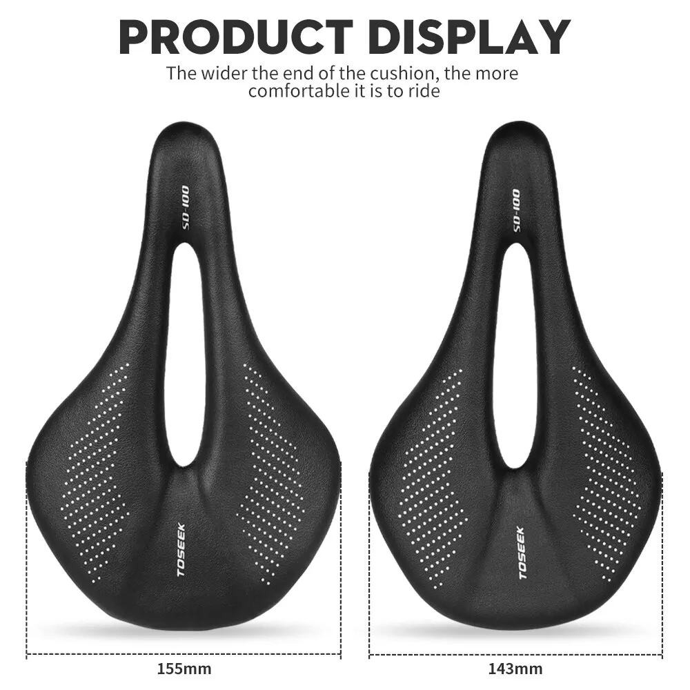 TOSEEK Full Carbon Saddle MTB/Road 143/155MM Bike Saddle Super Light Leather Carbon Cushions 135g Carbon Rails Bicycle Seat