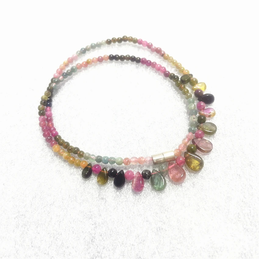 Wholesale  Rainbow Tourmaline Natural Stone Necklace With Raindrop Pendant Princess Necklace For Women Birthday Gift Jewelry