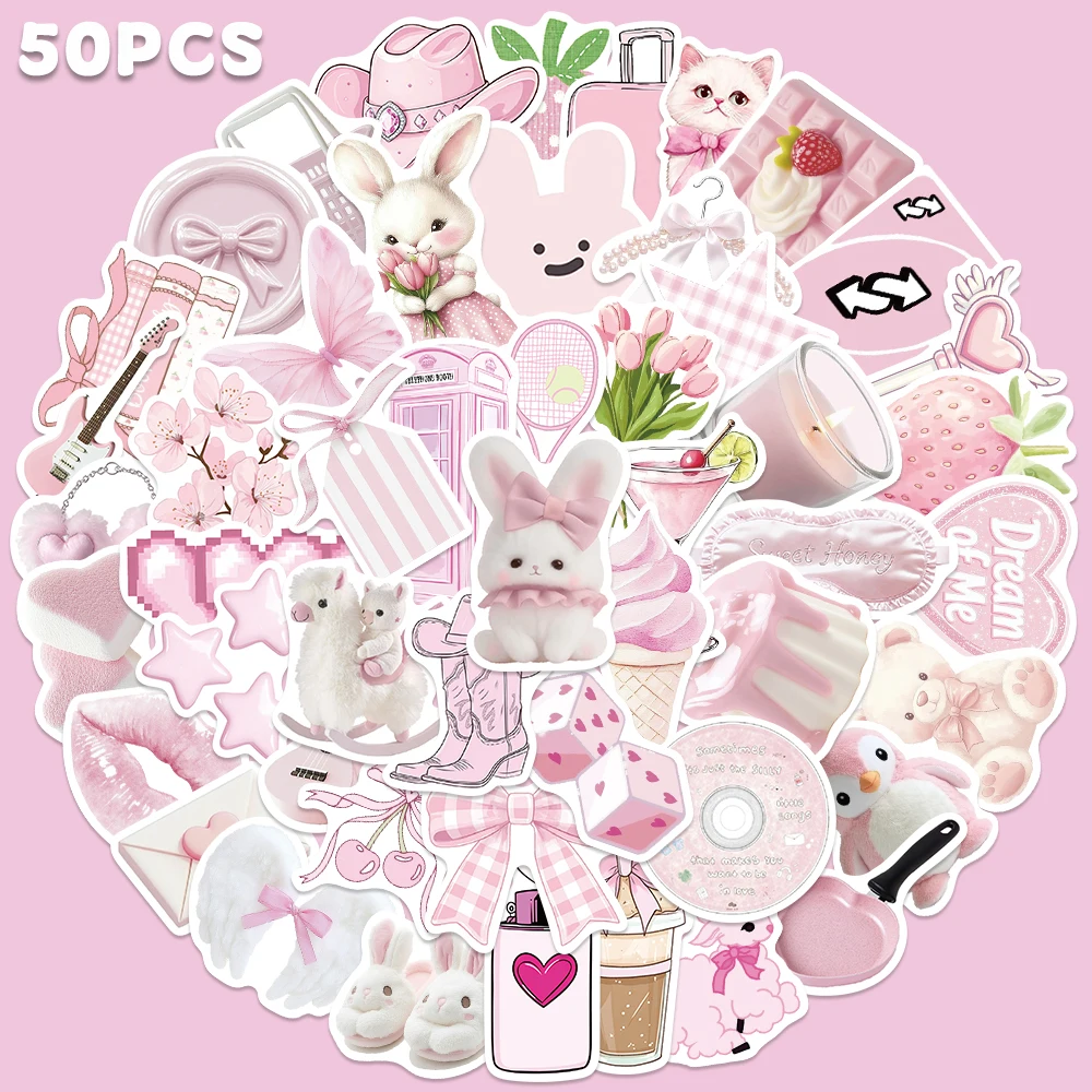 50 Stück rosa Cartoon-Graffiti-Aufkleber, modisch, lustig, für Handy, Gepäck, Laptop, Fahrrad, Helm, iPad, Aufkleber, Urlaub, Spielzeug, Geschenk
