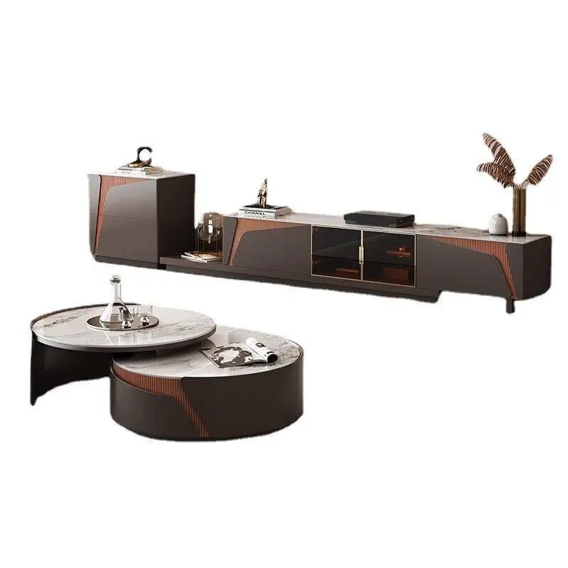 # Wood Marble Round Coffee Table Set Living Room Multifunction Home Drawers Cream Furniture Design Decor Newest