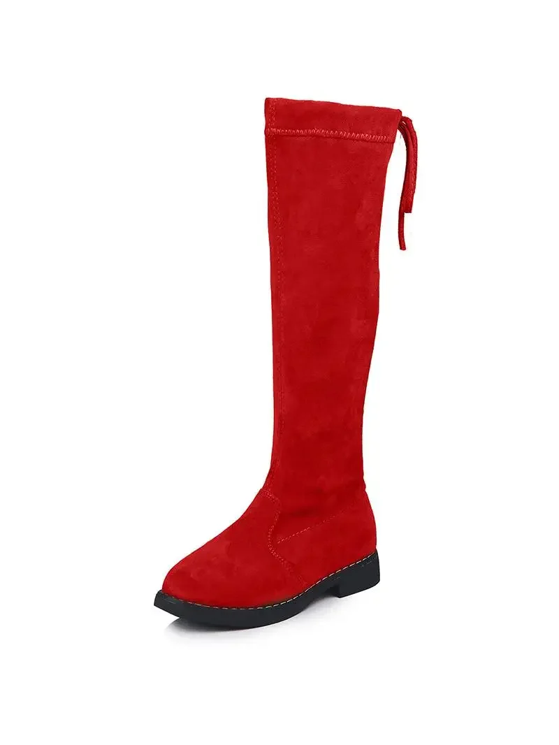 Bottes en caoutchouc montantes au genou pour filles, bottes pour enfants, coton chaud, doux, dos noué, enfants, mode, hiver, 26-36
