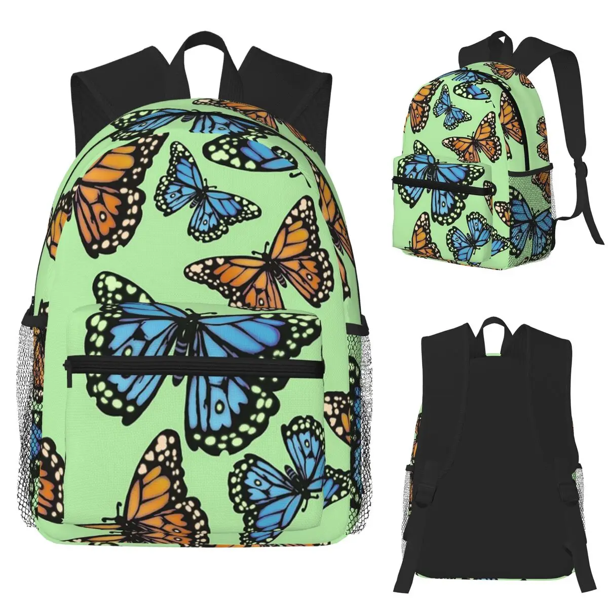 Orange Monarch Butterfly On Pastel Green Student Backpack School Bag Hiking Travel Daypack for Boys Girls Bookbag Shoulder Bags