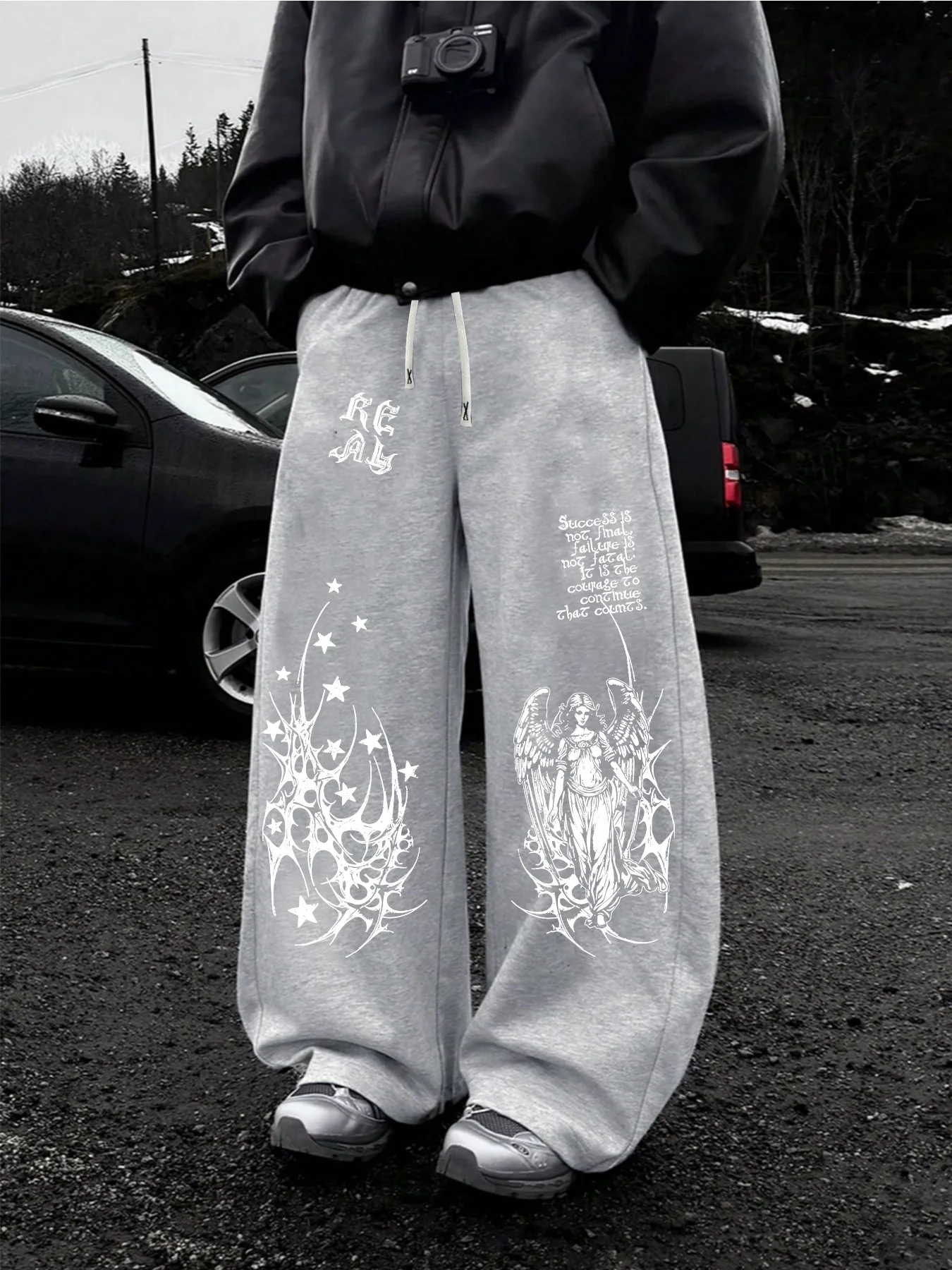 Men Gothic Angel Star 3D Print Quick Dry Long Pants Elastic Drawstring Wide Leg Trousers Hip Hop Streetwear Loose Sport Bottoms