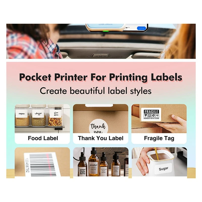 Mini Impressora Térmica Portátil com Adesivos, Impressora para Notas, Jornal, DIY Kids Gift