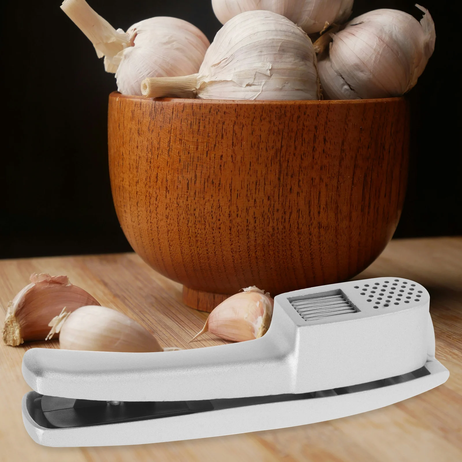 

1 Set Aluminum Alloy Garlic Press Rocker Mincer Crusher With Tube Peeler Brush Kitchen Gadget For Effortless Crushing