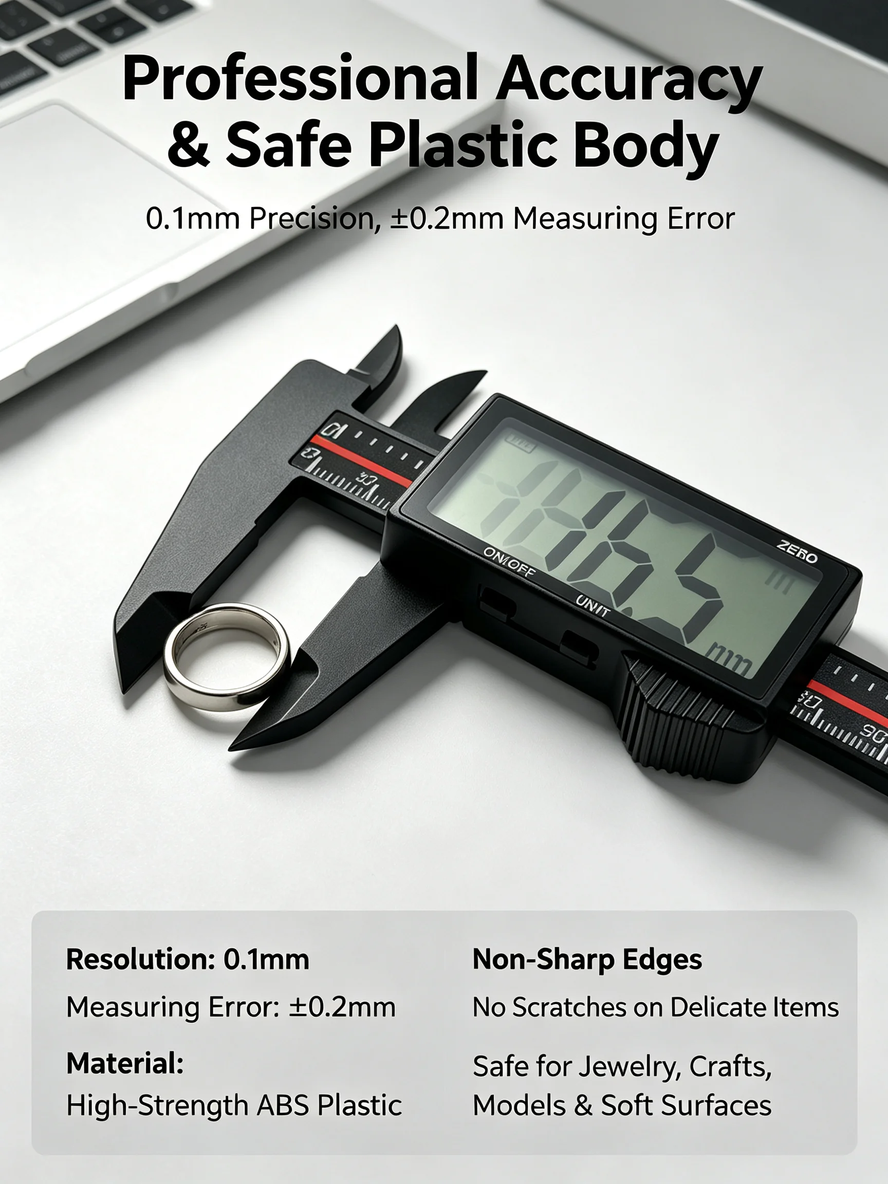 Plastic Digital Caliper 150mm Full Screen Large Display 0.1mm Resolution Measurement Tool for Home Repair Depth Length Thickness