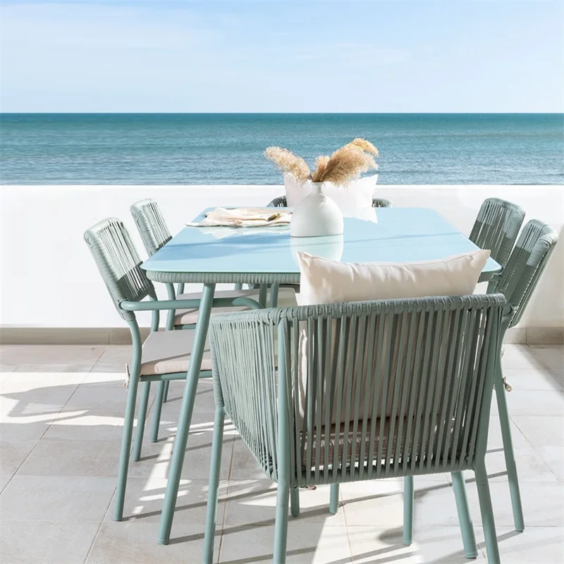 

Modern Restaurant Furniture Indoor/Outdoor Dining Table Set with Rope for Cafe Dining Room Wholesale for Living Room Use