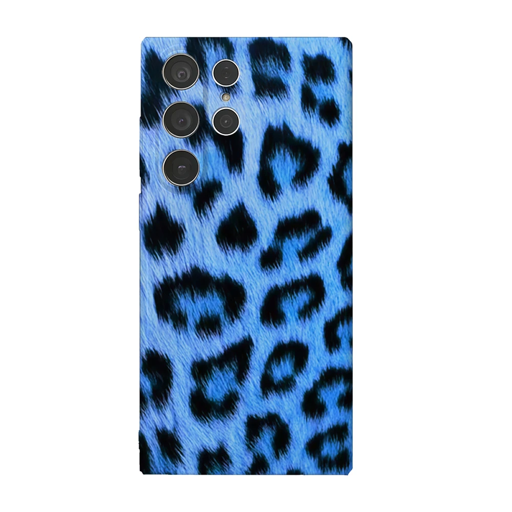 Tiefblaue Handyhülle mit Leopardenmuster für Samsung Galaxy S25 S24 S23 Ultra Plus A35 A55, glänzende HD-Hartschale