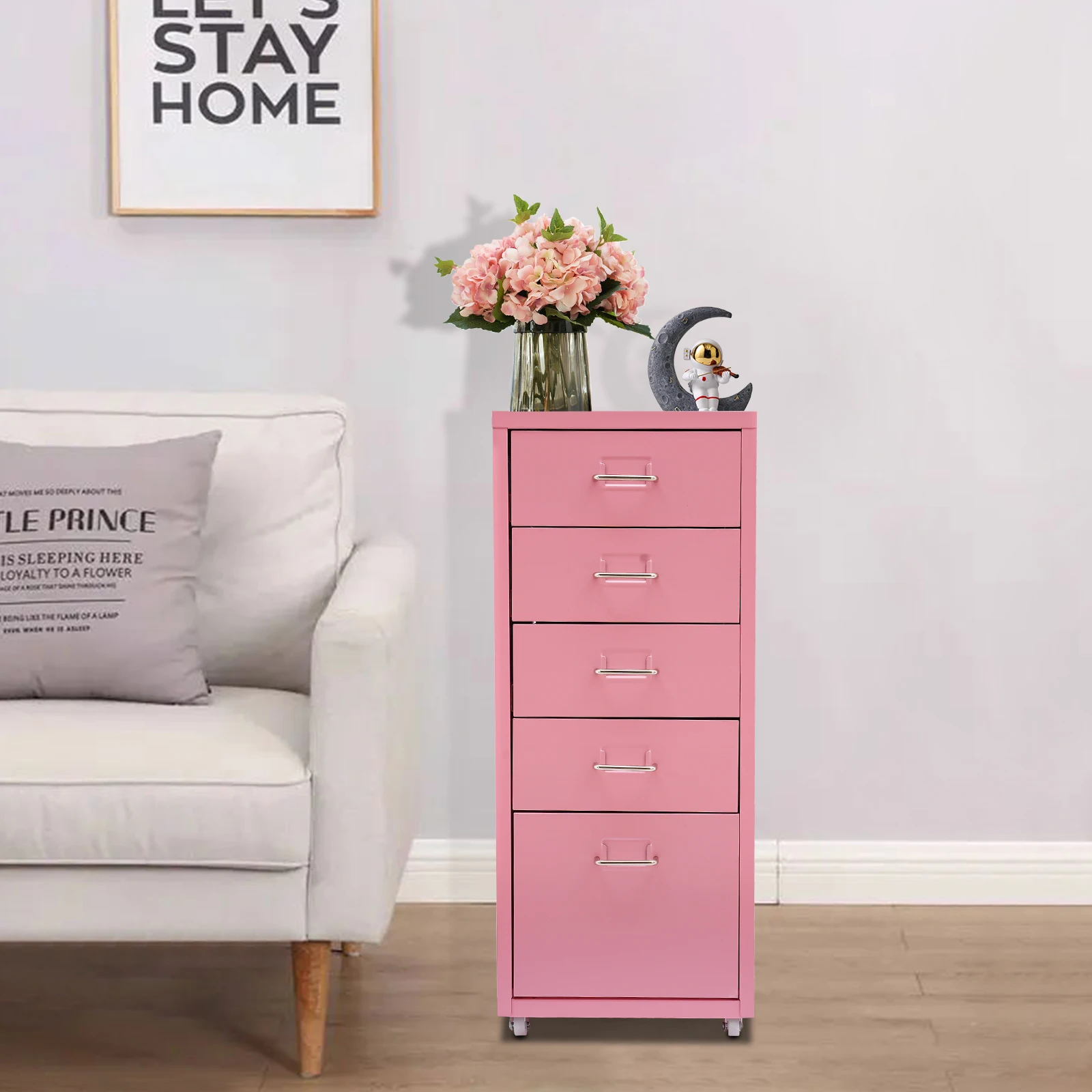

5-Drawer Storage Cabinet, Metal File Storage Cabinet 5 Drawer Under Desk Filing Cabinets Wheels