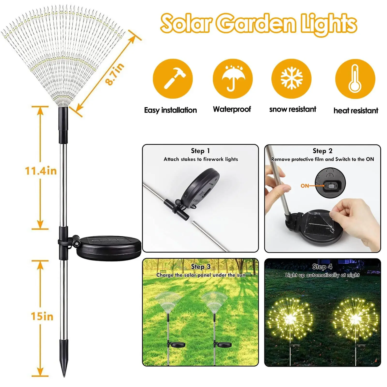 Imagem -03 - Outdoor Solar Powered Jardim Lights Firework Impermeável Exterior Sparkler Light Quintal Decoração Modos 200 Leds Pack