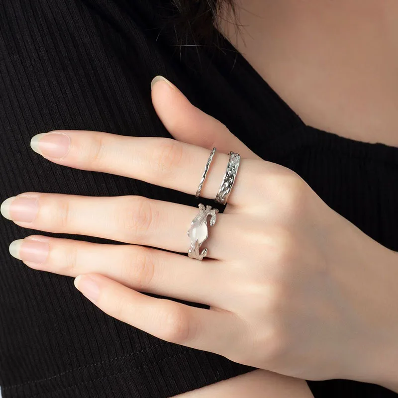 

Silver Color Irregular White Agate Ring for Women Girl Liquid Lava Opal Jewelry 925 Stamp Birthday Gift Dropshipping