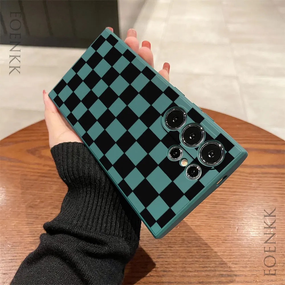 Simple Black Plaid Pattern Phone Case For Samsung Note10 20 Lite Pro Galaxy S25 S24 S23 S22 S21 S20 Ultra FE Plus Silicone Cover