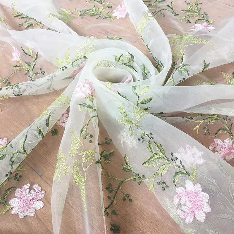 قماش فستان مطرز، تطريز زهور الأورجانزا وحماية من الشمس، مادة شاش شفافة #4