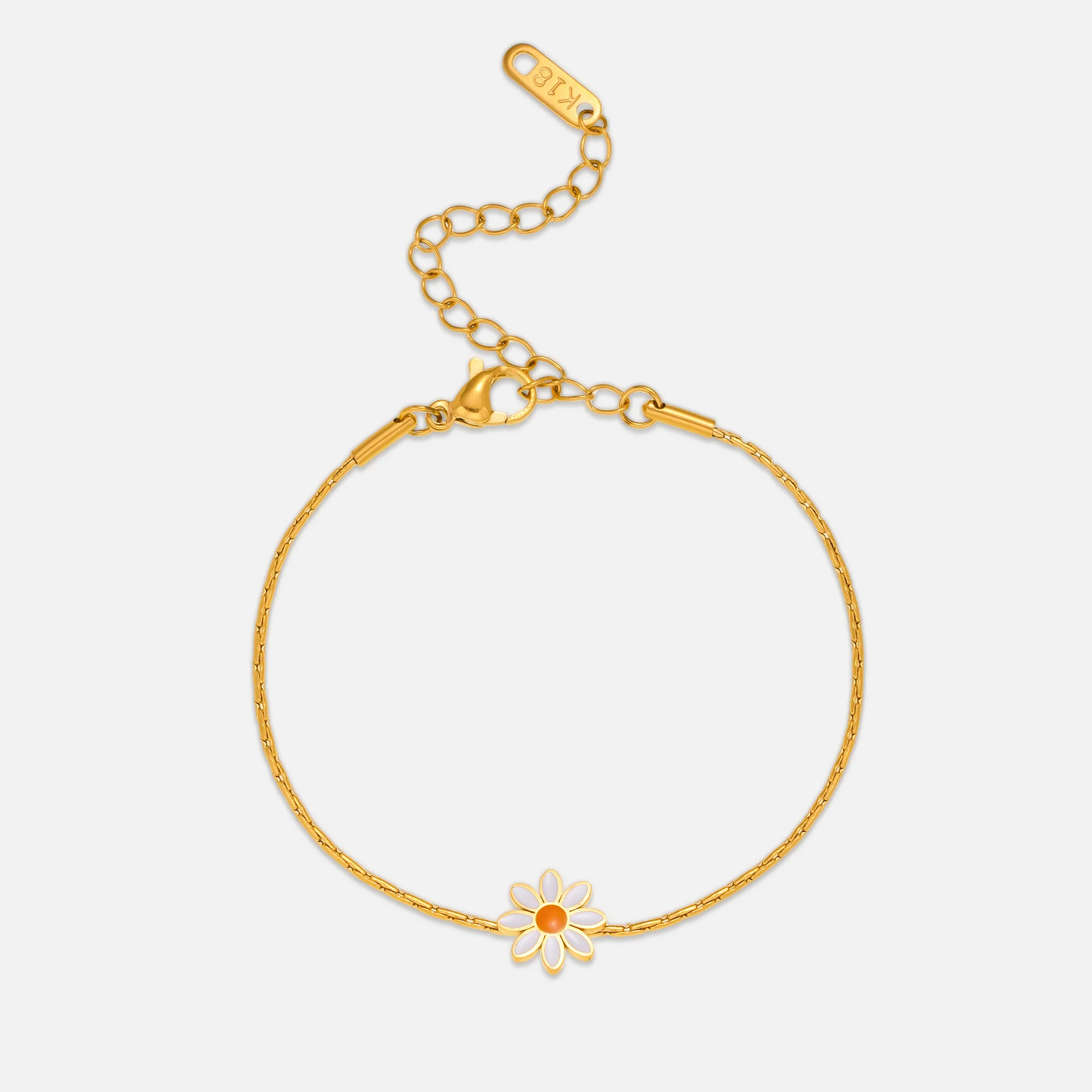 

DASEIN New Daisy White Drop Glue Flower Summer Youth Bracelet 18k Gold Plated Stainless Steel High Quality Jewelry for Girls