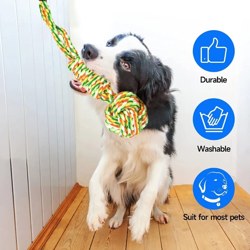 Dogs Outdoor Bungee Tug Toy Nontoxic Interactively Knot Rope Toy for Dogs Toy Pet Cleanning Teeth Molar Knot Rope Toy