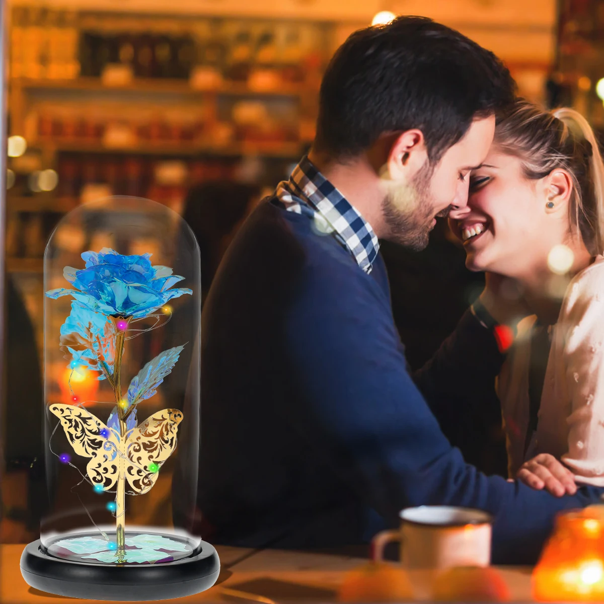 Rose Light Artificial Rose Light With Butterfly Colorful Led Rose Light With Glass Cover Rose Light For Wedding Valentine\'s Day