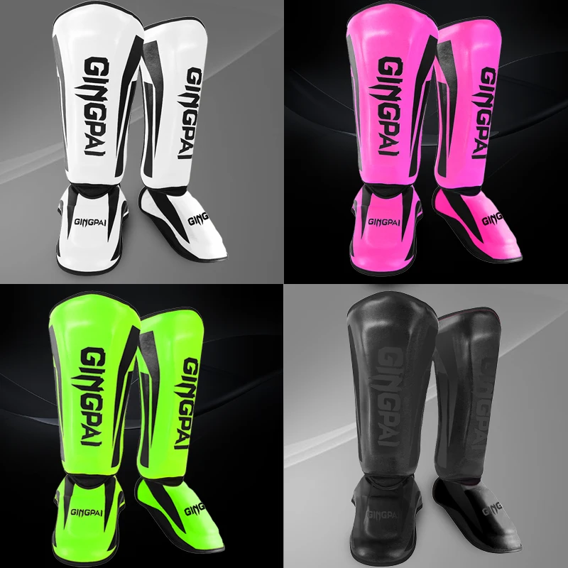 One Pair High-Quality PU Leather Boxing Shin Guards Ankle Protector MMA Muay Thai Training Leg Warmers Light Kicking Shin Pads