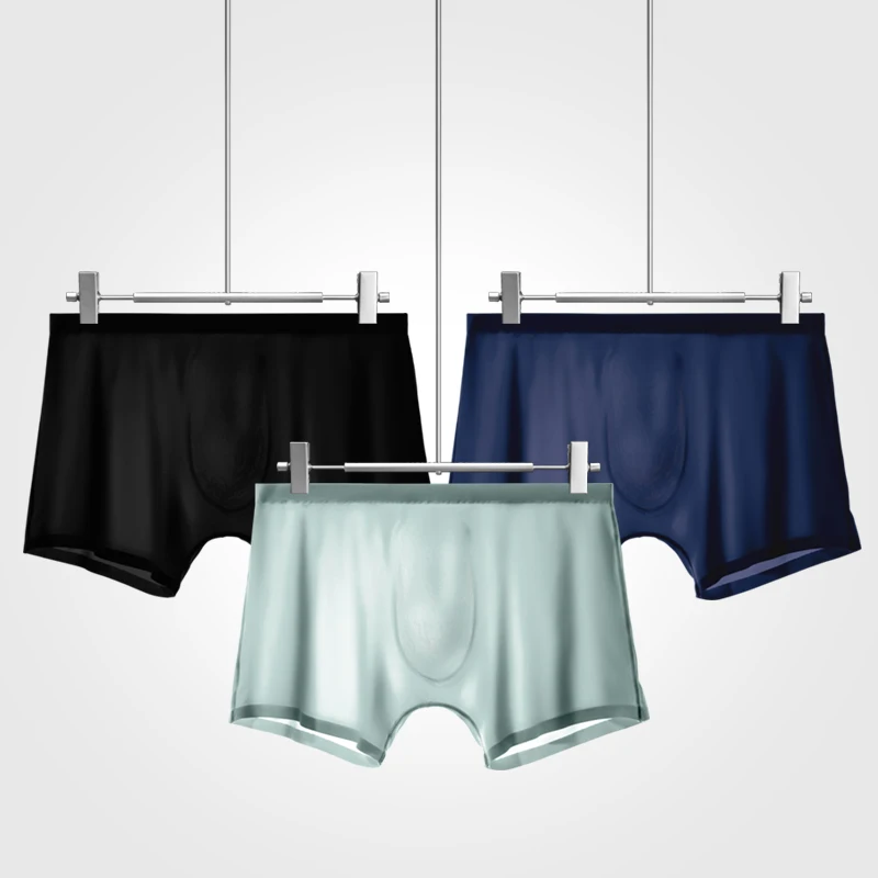 

3PCS Men's underwear, ice silk 3D punched bottom crotch, four-corner pants, seamless ultra-thin, flat-corner pants, summer brea