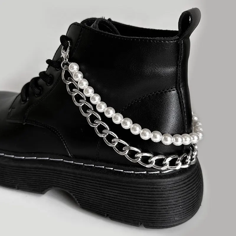2pcs Metal Exaggerated chain pearl Pendant for Shoes Boots Decoration Daily Party Jewelry Buckles Removable Shoes Accessories