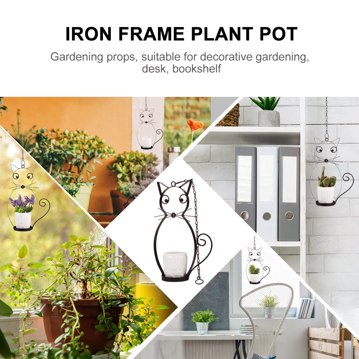 

Iron Frame Cat Flowerpot Special Design No Easy Deformation Long Lasting Perfect Decoration Living Room Bedroom Gift Friends