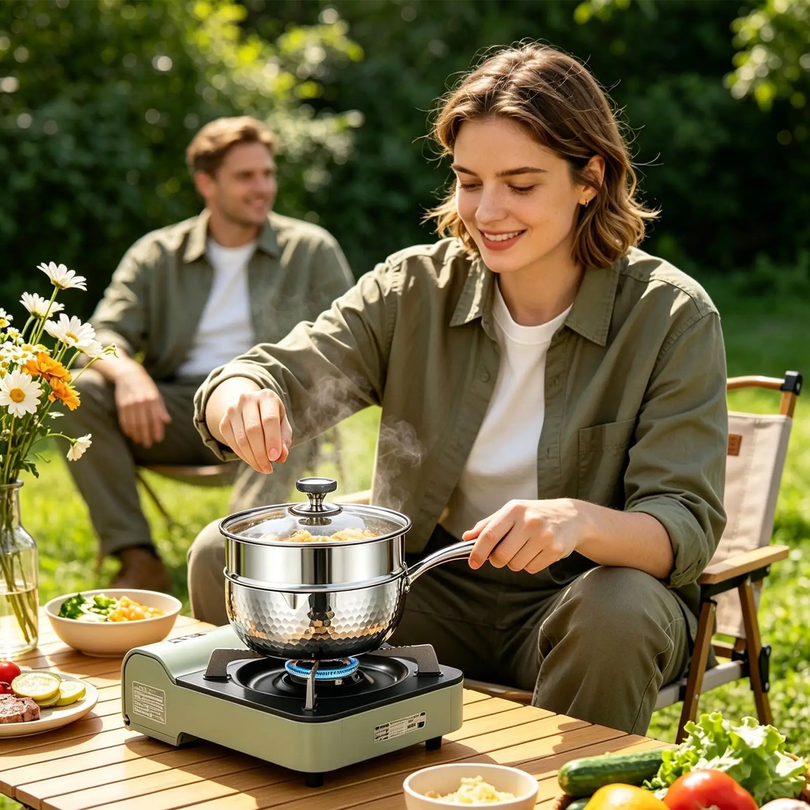 Stainless Steel Saucepan Non-Stick With Lid Handle Pour Spout Cooking Pot With Steamer For Frying Simmering Boiling Cooking