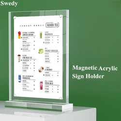 Mesa Magnética Dupla Face Acrílico Sign Holder, Display Stand, Papel Menu Vertical, Lista de Preços, Photo Poster Frame, A5, 15x21cm