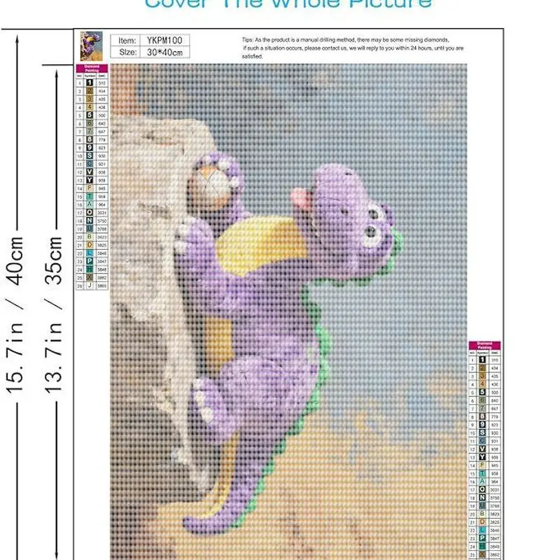 1PC Kit Lukisan Berlian Dinosaurus Ungu Kartun Lucu, Set Seni Berlian Kristal 5D DIY Full Drill, Lukisan Hewan Permata Besar dengan D