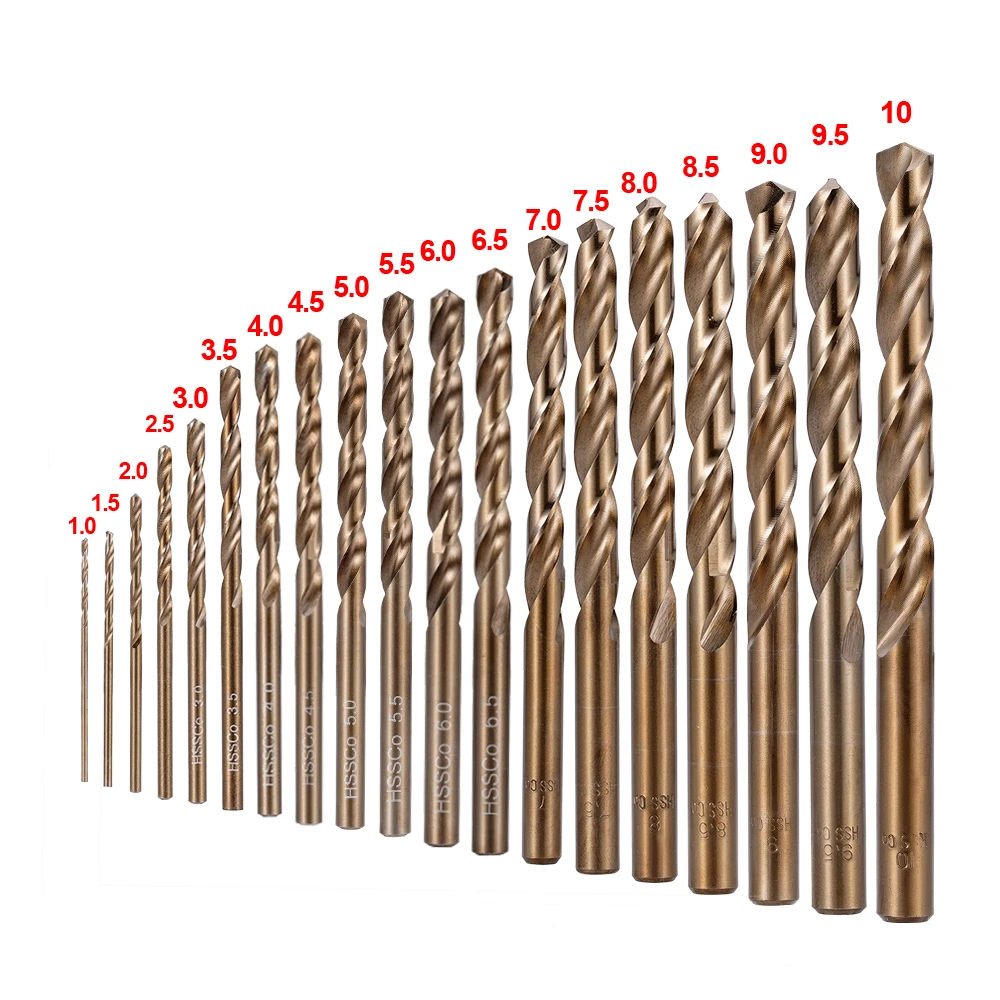 19 قطعة 1-10 مللي متر M35 HSS-Co الكوبالت عالية السرعة الصلب تويست مثقاب مجموعة ثقب فتاحة للخشب الفولاذ المقاوم للصدأ الألومنيوم المعادن