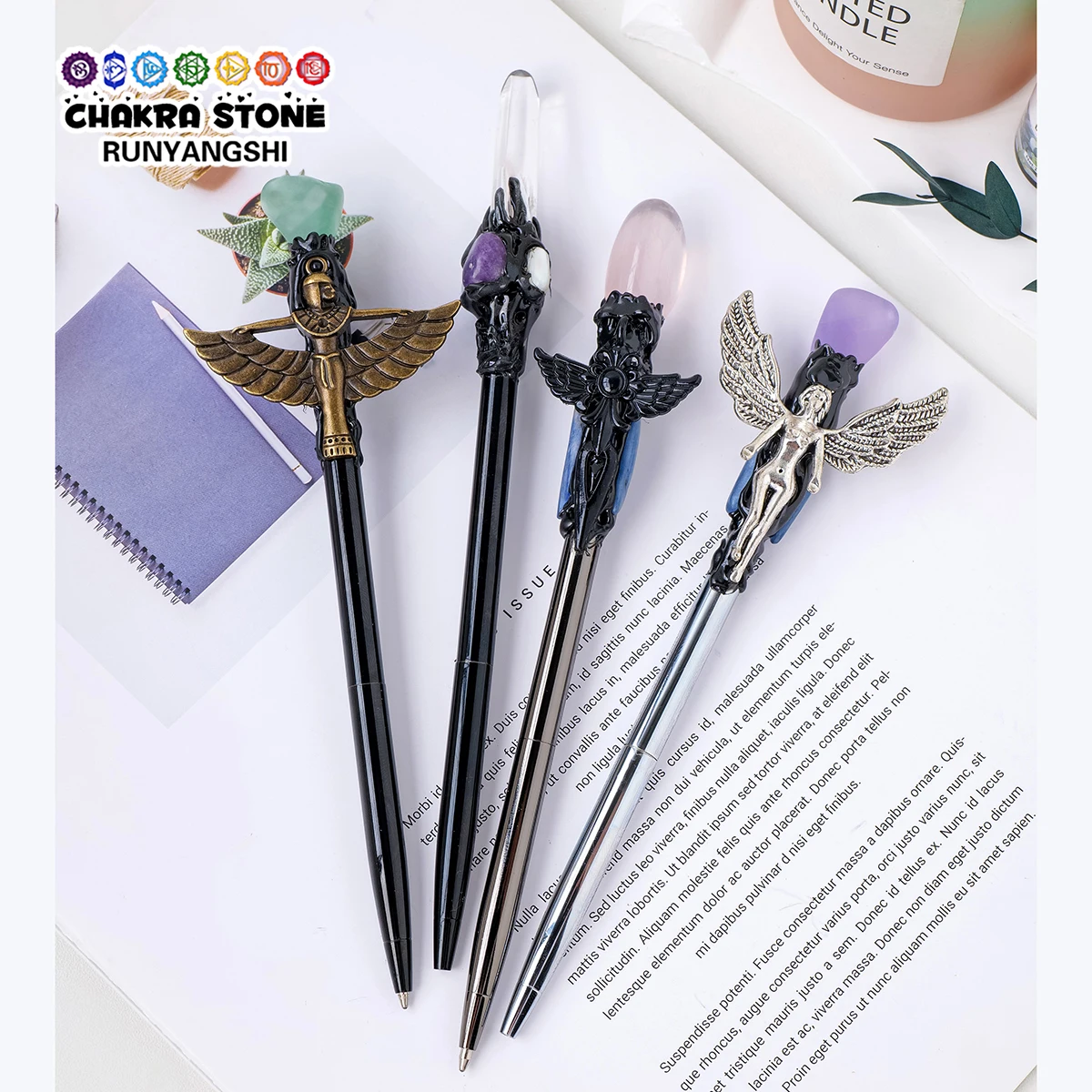 1PC Natural Crystal Stone Ballpoint Pen Random Style Color Gem DIY Business Office Student Stationery Energy Healing Gifts