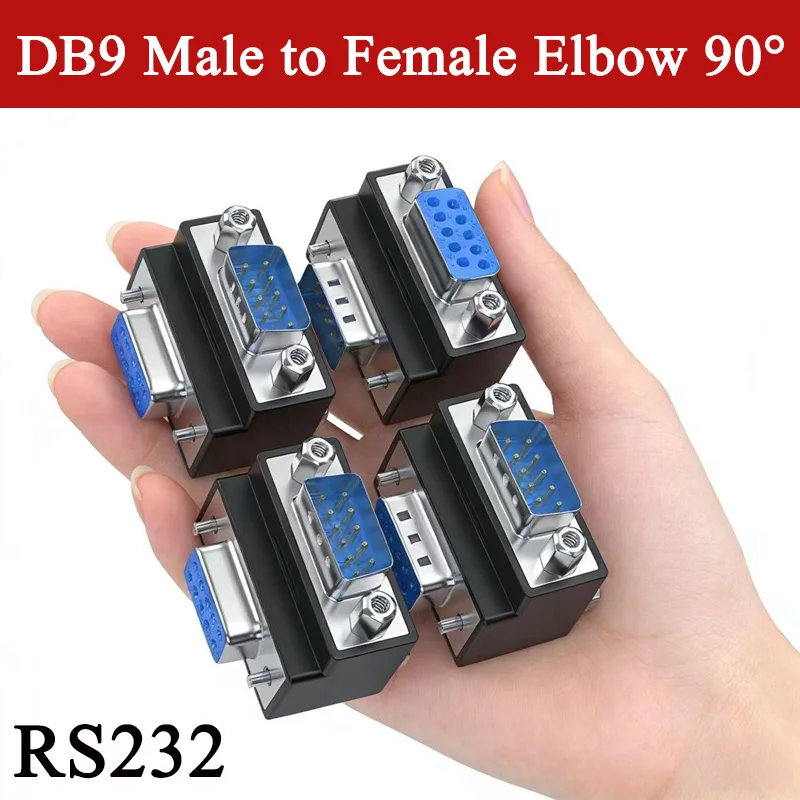 Elbow DB9 Conversion Plug Adapter Male to Female L-type Plugs 90 Degree 9 Pin RS232 Male to Female Serial Port Connector 1pc