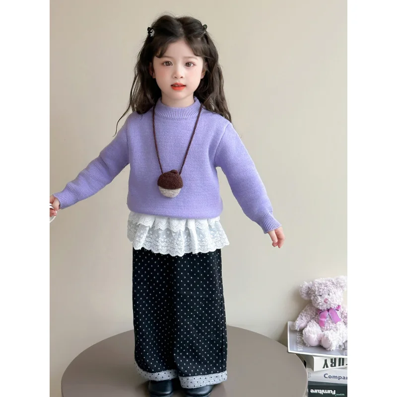 

Girls' Sweater for Autumn and Winter2025New Stylish Thickened Fleece Warm Knitted Sweater for Girls