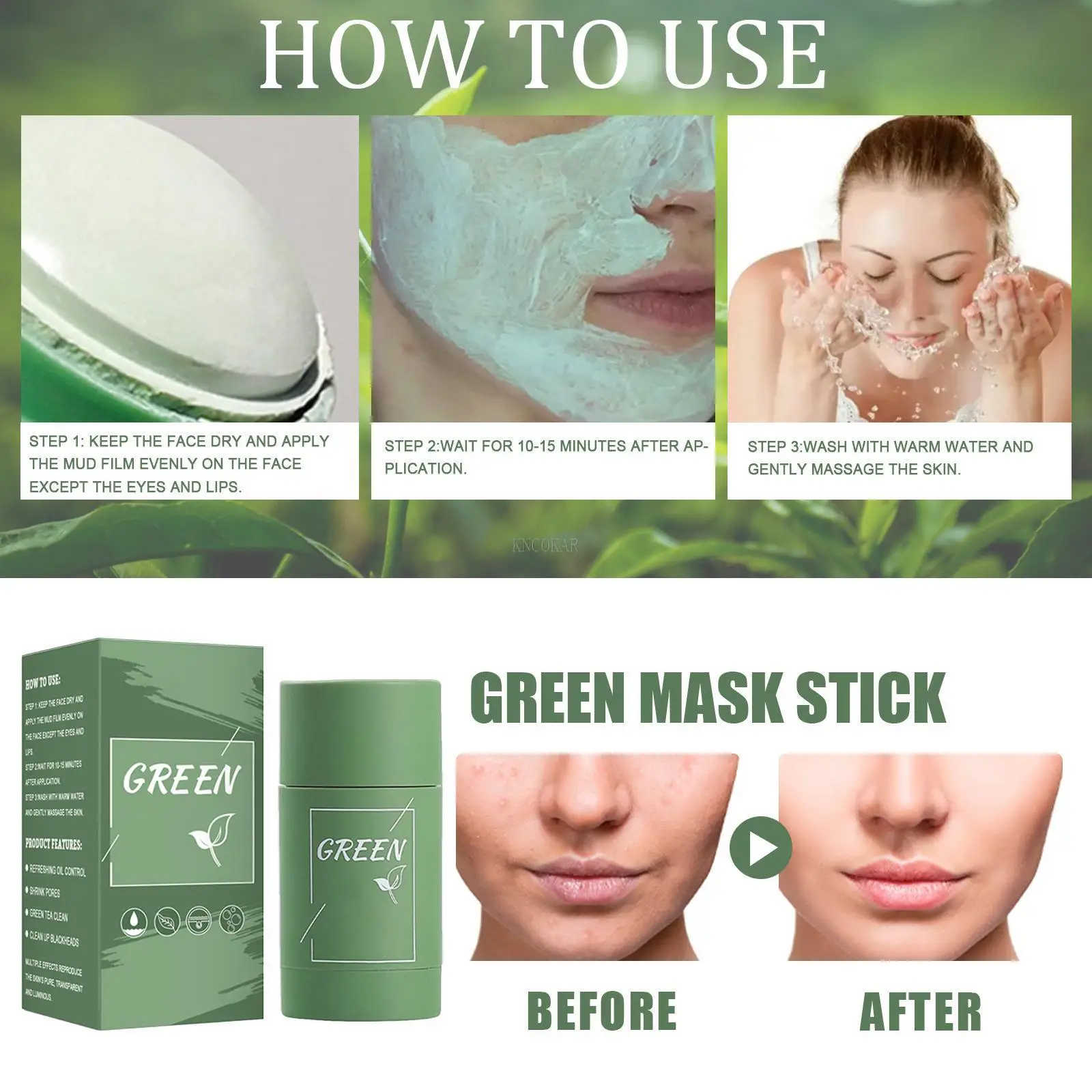 Maschera al tè verde Stick per rimuovere la maschera di fango per punti neri Controllo del petrolio Acne Pulizia dei pori Purificazione Detox Cura della pelle Casa portatile