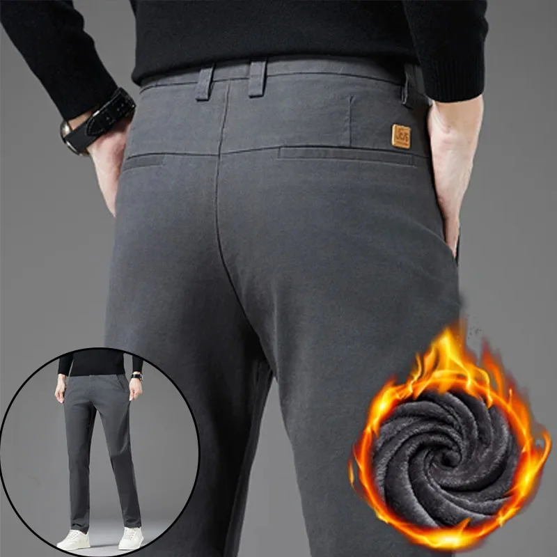 

Winter Fleece Lined Pants Men Thick Soft Warm Slim Fit Casual Trousers Office Weekend Outings Cold Weather Essential Long Pants