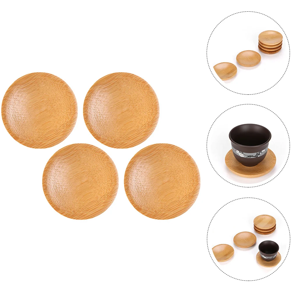 

4pcs Round Bamboo Cup Coasters Heat Insulation Mats Non-Slip Desktop Table Pads Coffee Tea Mug Saucers Decorative Coasters For