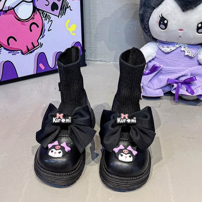 

Girly Heart Kuromi Anime Kawaii Sanrio Fleece Sock Boots Cute Cartoon Children Leather Princess Ankle Shoes Gifts Toys