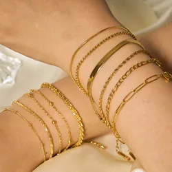 18k Gold Plated Stainless Steel Jewelry Accessories Elegant Thin Twist Paperclip Herringbone Rope Chain Bracelet for Women