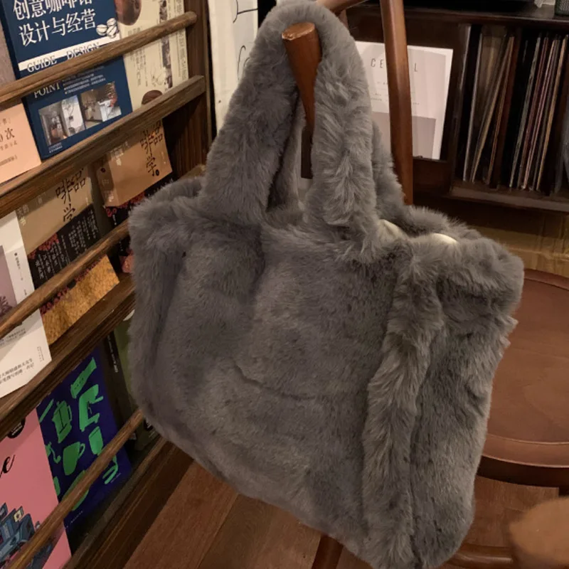 

Зимняя сумка-шопер из искусственного меха для женщин, плюшевая сумка, дизайнерская пушистая шерстяная сумка на плечо, женская пушистая сумка через плечо