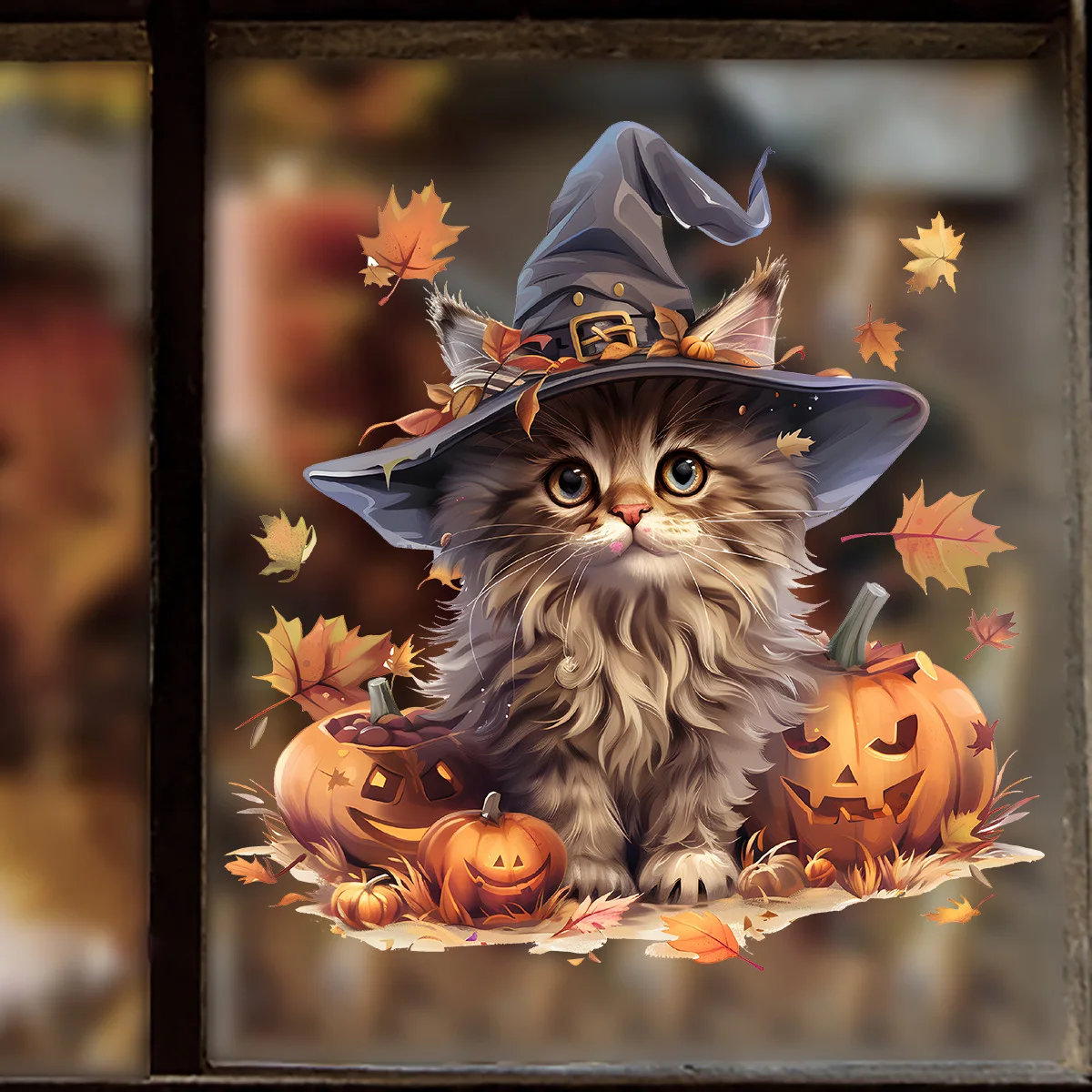 Halloween Pumpkin Cat Maple Leaf Glass Wall Stickers Bedroom Living Room Window Decoration