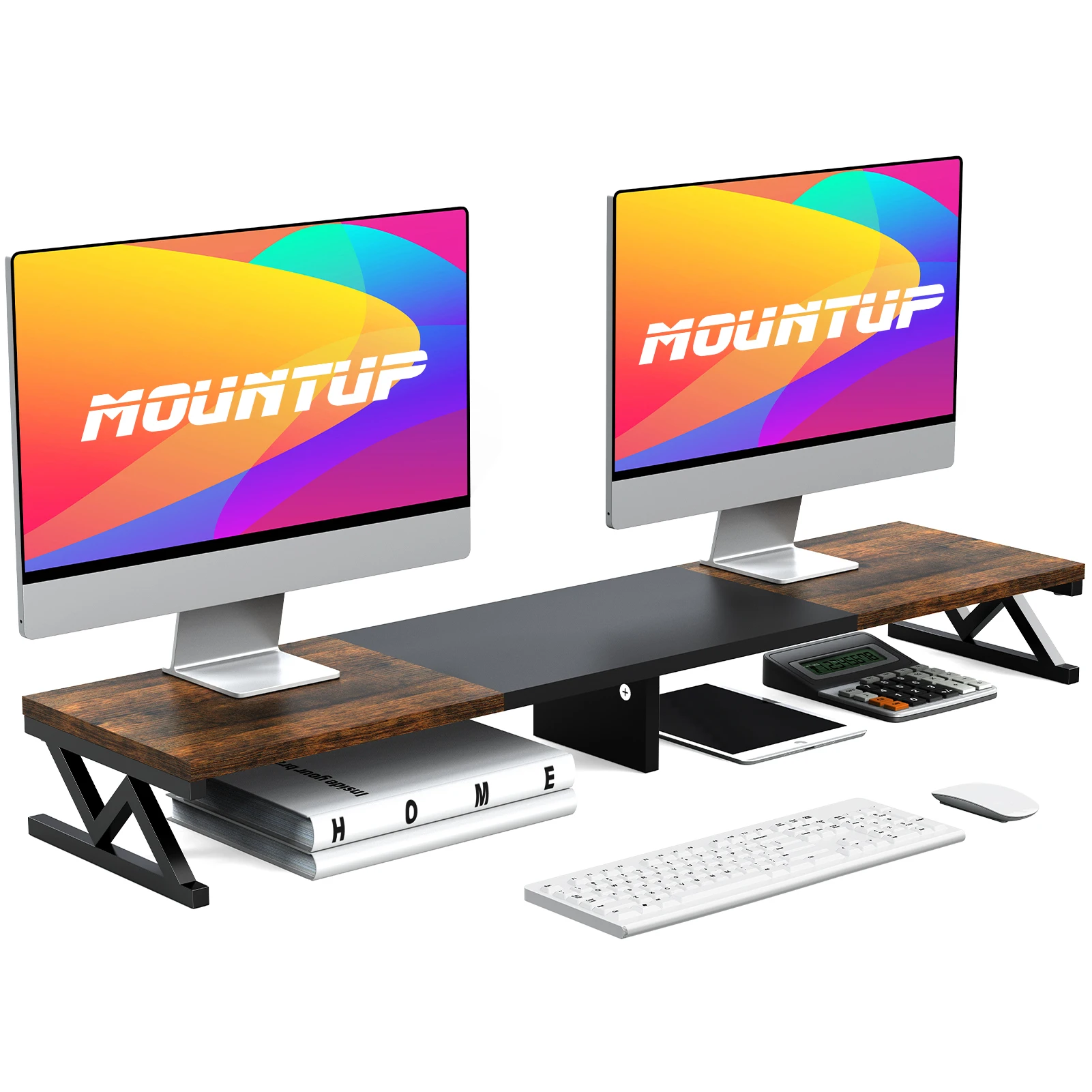 Dual Monitor Stand Riser Large Wood Monitor Riser With Storage For Home Office