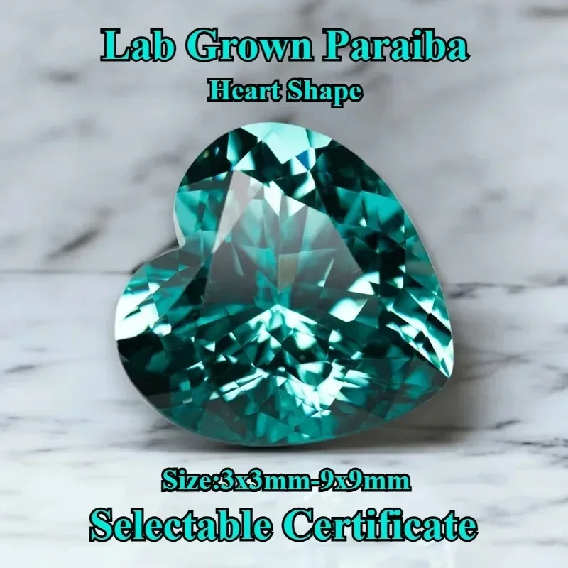 P P Lab Grown Paraiba Heart Shape Gemstone for DIY Charms Jewelry Making Pendant Bracelet Rings Materials Selectable Certificate