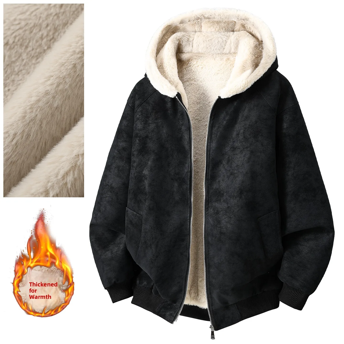 

Новая зимняя модная мужская утепленная куртка с капюшоном из хлопка и искусственной кожи, теплая, приталенная, пушистая, повседневная, свободная верхняя одежда