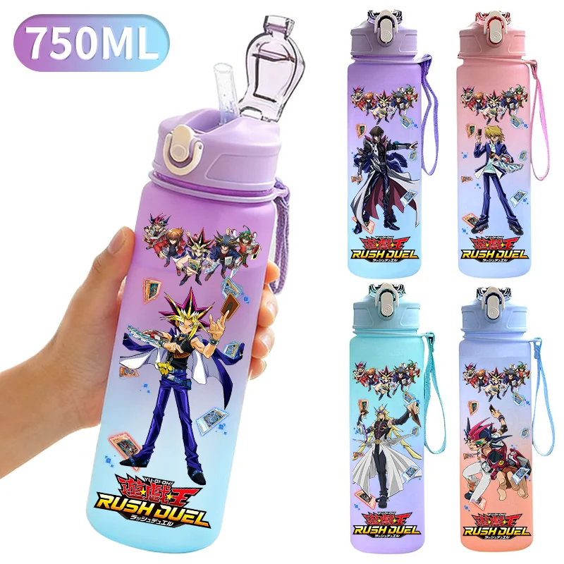 Botella de Plástico con Pajita de 750ml de Duel Monsters, Color Degradado, para Camping, Bebidas, Estudiantes, Anime, Yugi Muto, Regalo Deportivo