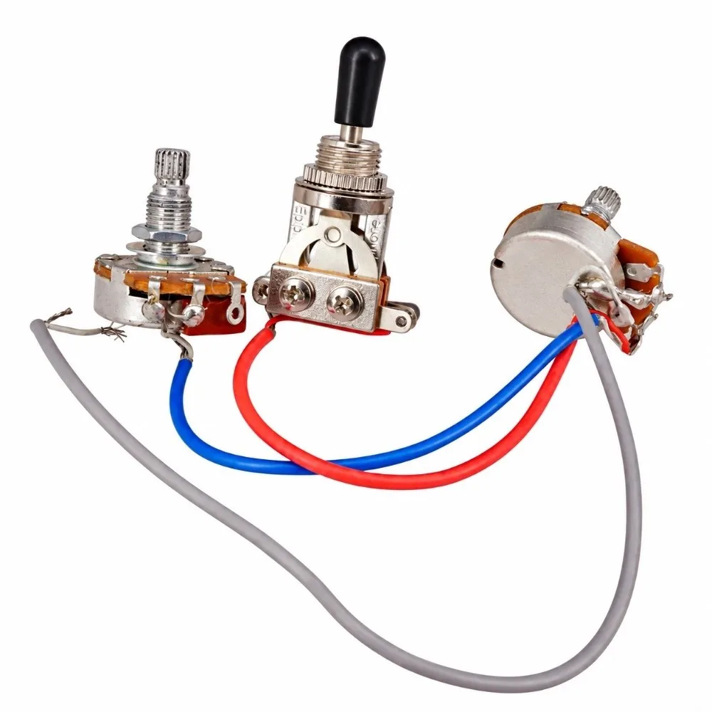 A500K+B500K Wiring Harness Set Silver+Black Hat 3-Way Prewired Switch Kit Metal & Electron Electric Guitar Wiring