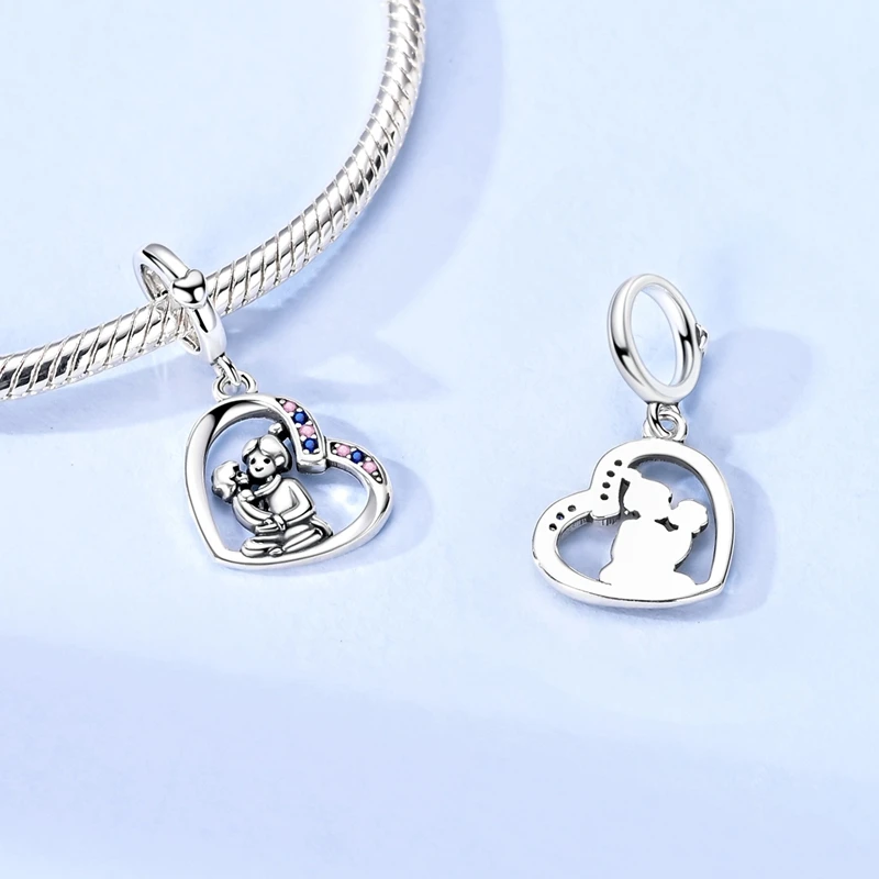 925 Sterling Silver Charms Bead CZ Zircon Parent-Child Hug Love Dangle Fit Original Bracelet DIY Women Jewelry