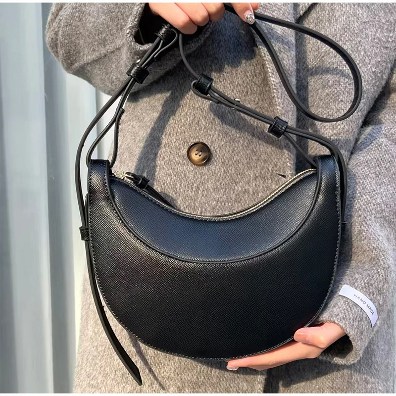 

Brand Half-moon Shoulder Bag Retro Pu Leather Women Crossbody Bag With Adjustable Shoulder Strap Minimalist Solid Color Handbag