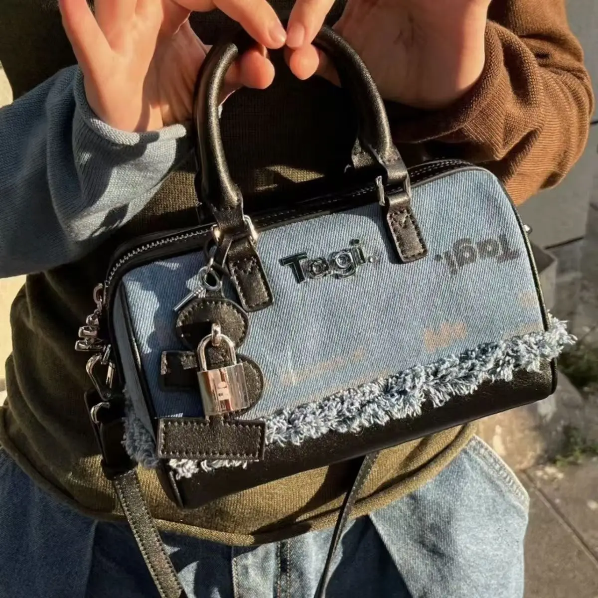 Tagi Boston Ton Nieuwe draagbare Treasure Case Bang Nylon lederen Mini Crossbodytas met één schouder Uitgaan Reistas