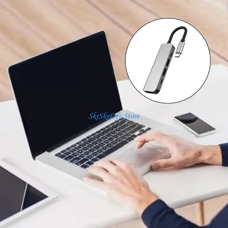 

E65E 5-in-1 USB Docking Station PD60W TypeC for Notebook Converter Multi-function Hub Aluminum-Alloy
