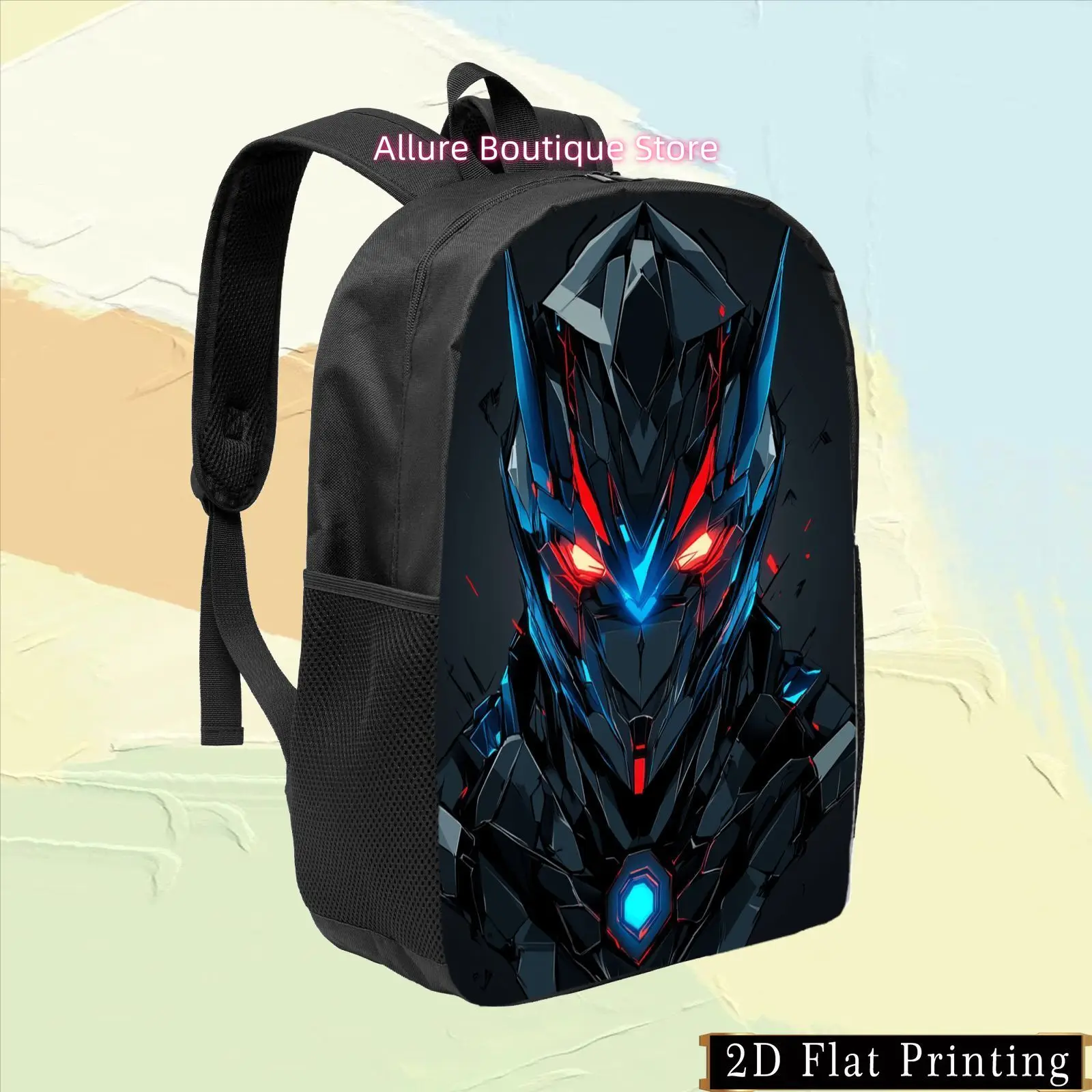 1pc Colorful Single-Sided Print Backpack, Personality Hand-Washable Zipper Design Future Style Robot Pattern Red Eye Created - S